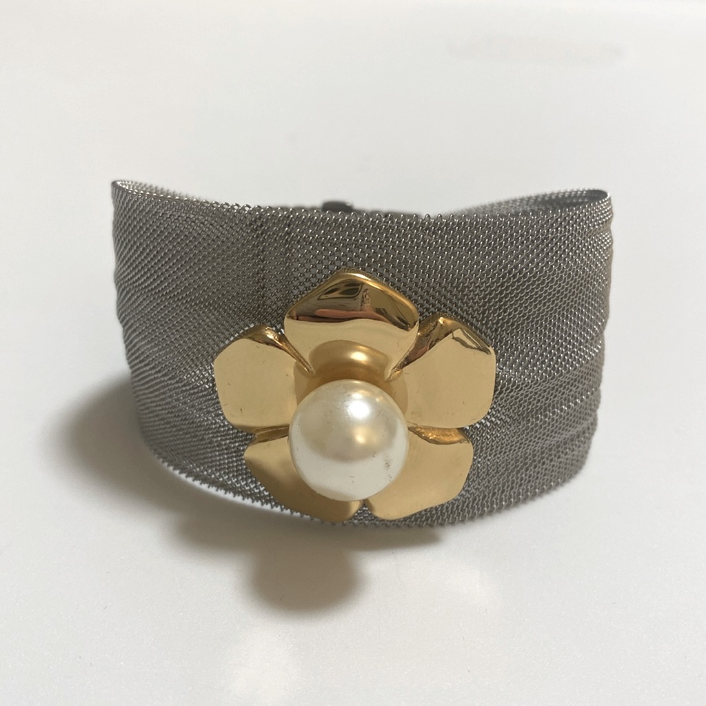 Steeltime 18k Gold Plated Stainless Steel Mesh Faux Pearl Bracelet Sz 8 Under 34$